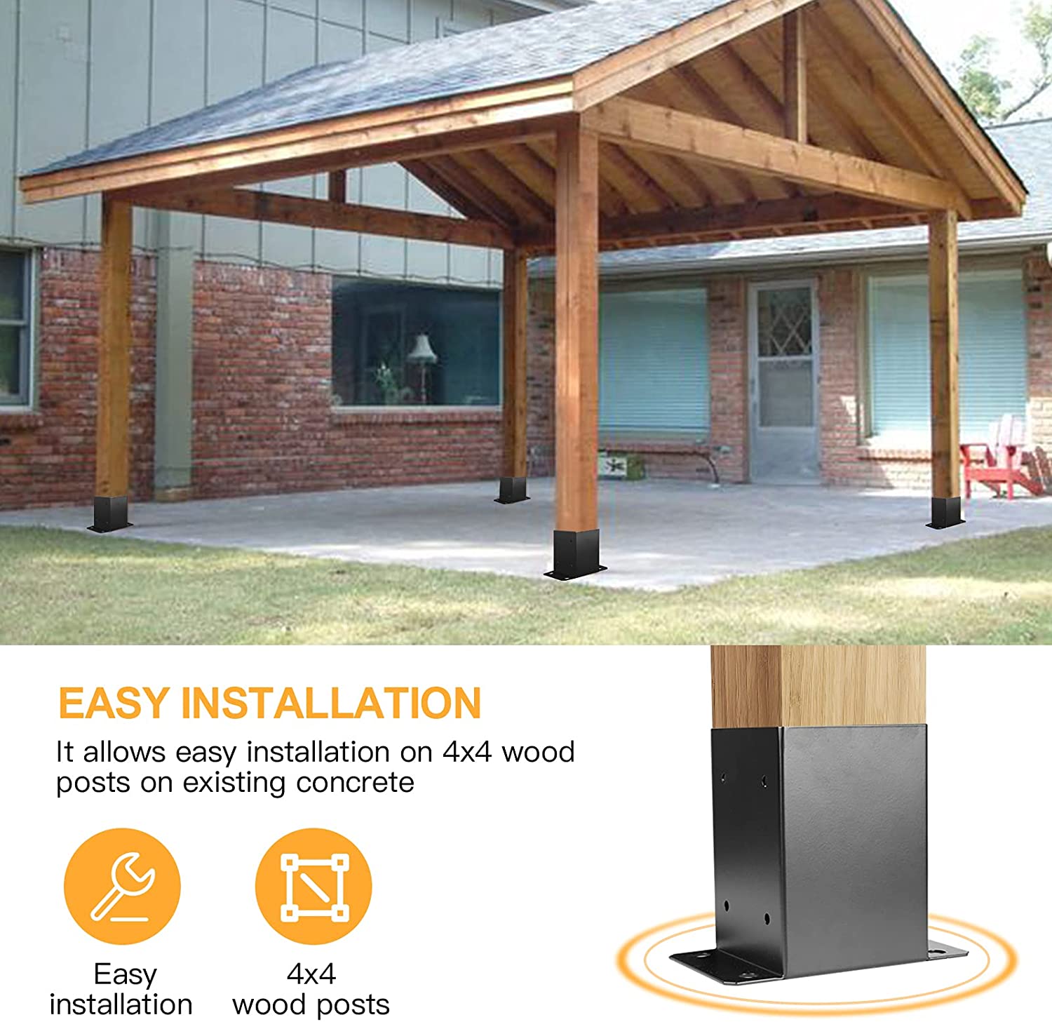 Customizable Deck Post Base Heavy Duty Metal Black Powder Coated Post Brackets