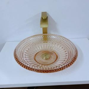 Wholesale Round Wash Basin Bowl Crystal Glass Amber Color Bathroom L450 * W450 * H120mm from china suppliers