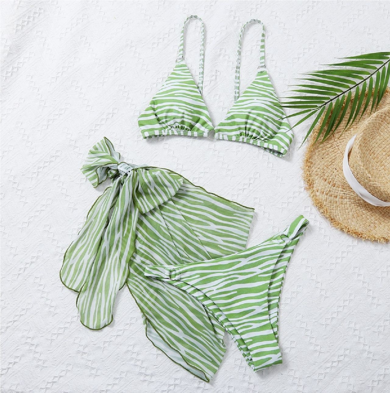 UPF 50++ Ladies Swimsuit Skirt 3 Piece Swim Set Slim Green M L XL Polyamide