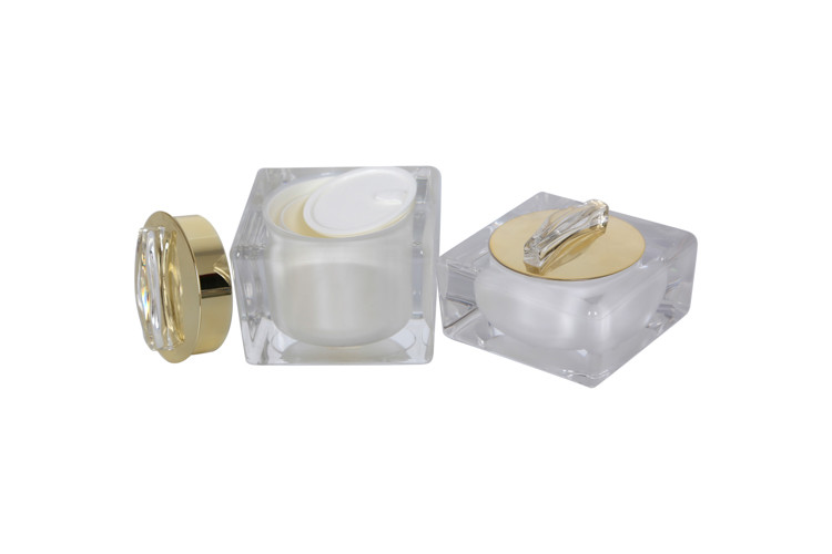 Acrylic Square Lotion Pump Bottle Cream Jar 30 / 50g With Holder Family Set