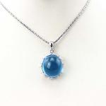 Women Jewelry 14mmx16mm Oval Dome Blue Topaz Cubic Zirconia Pendant Necklace