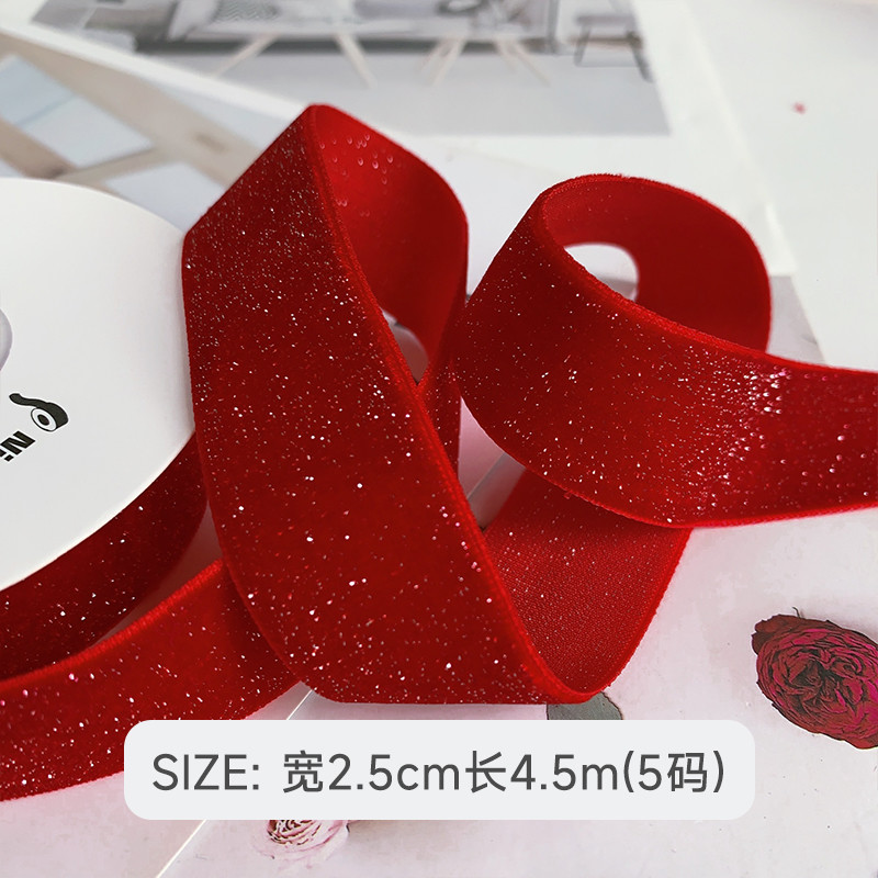 Shinny Glitter Velvet Ribbon 6mm-38mm Deep Red Velvet Ribbon Soft