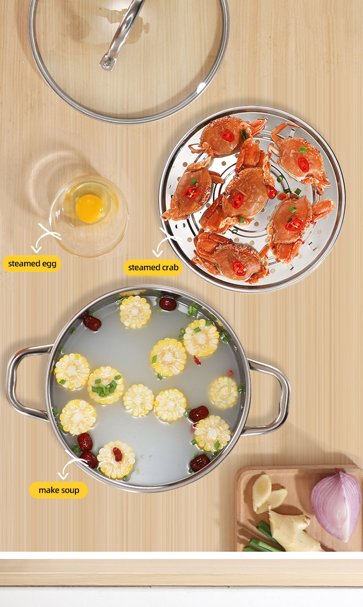 Good Quality Cookware 401 Stainless Steel Pots 28 CM Stock Pots Big Steam Pots With Spacers