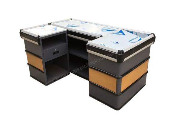 Wooden And Steel Automatic Cashier Checkout Counter / Supermarket Checkout