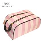 Customized Waterproof Organic Pink Strip Pattern PU Makeup Bag