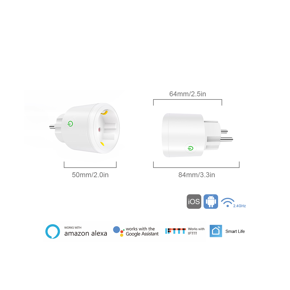 2.5in 10Amp Smart Plug Socket 16A Google Home Electrical Outlet
