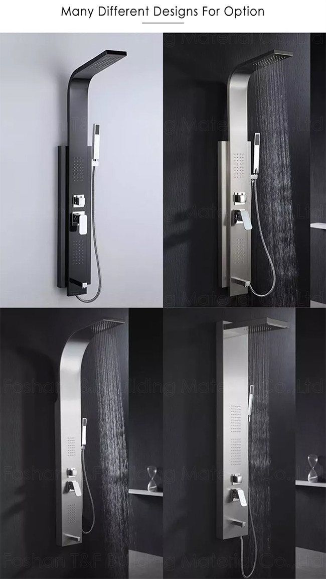 Shower Panel Wall Mounted Thermostatic Black Spa Rainfall Bath Stainless Steel