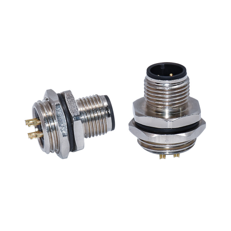 IEC Standard IP67 Solder Type Rear Fastened M12 Lock Automotive Male Waterproof Connector With Panel Mount And Wires