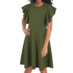 Girl's Flutter Sleeve Stretchy A-Line Swing Flared Skater Party Dress with