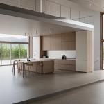 Custom Matt Modern Island Designs Storage Wood Grain Kitchen Cabinet for Villa
