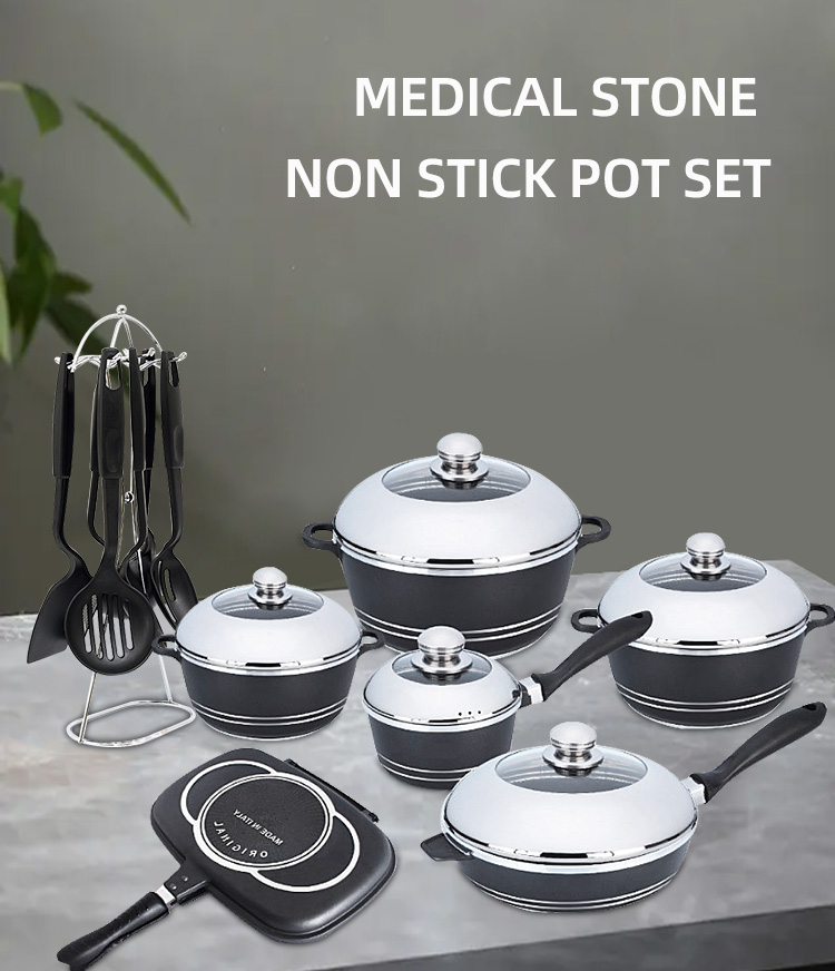 Multifunction 23 Pcs Medical Stone Non Stick Pot Set Cookware Set Aluminum Cooking Pot Set