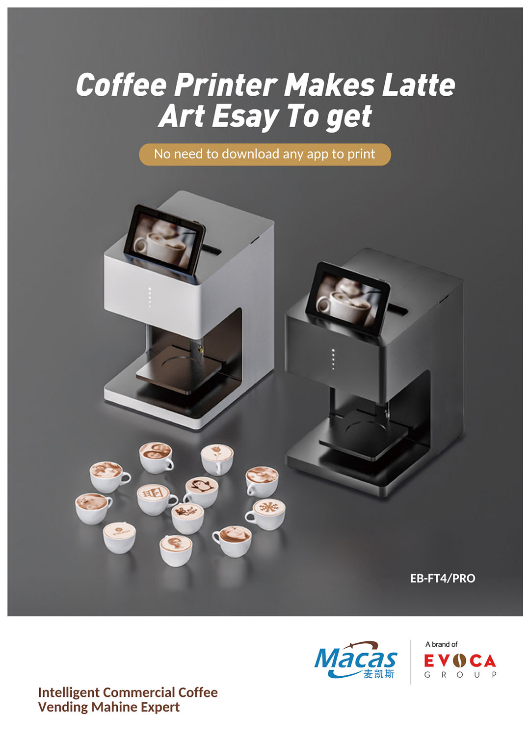 CE WIFI Connection Cappuccino Photo Printer Machine 12kg
