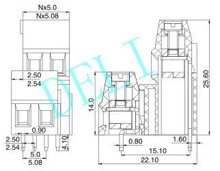 led terminal block DL128B--XX-5.0/5.08 Pitch 5mm 5.08mm