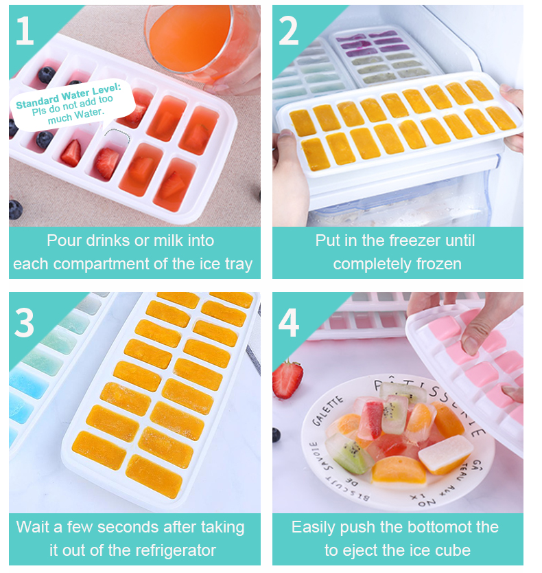 18 Cavity Eco-Friendly Silicone Ice Cube Tray Mold with Removable Lid Durable Material