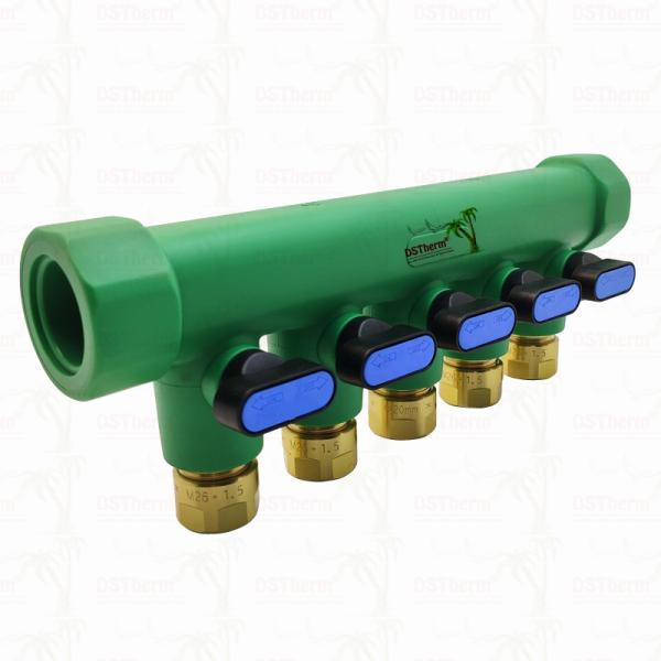 PPR Blue Manifolds With Ball Valve 5 Ways Manifolds Customized Color and Logo 25mm