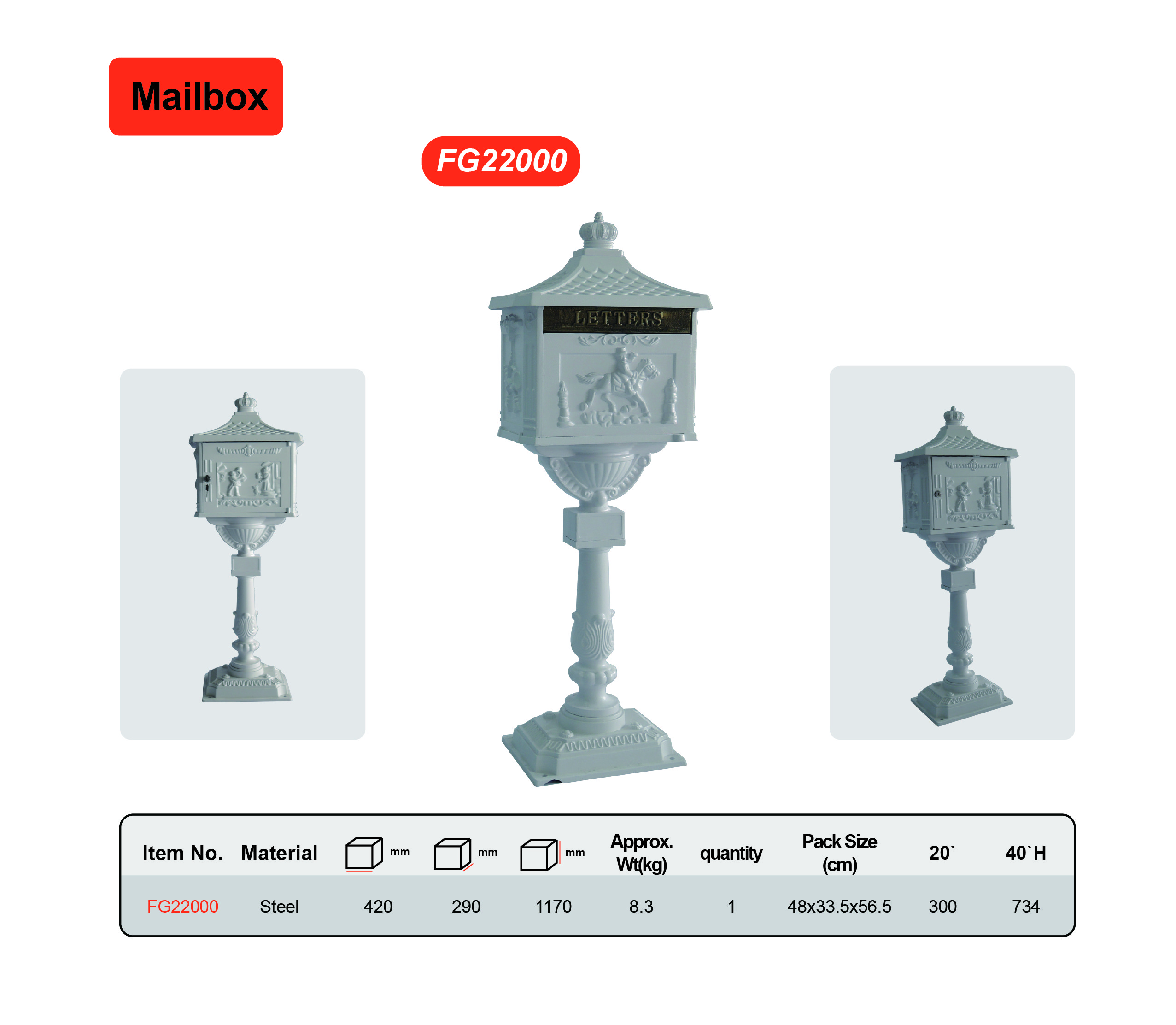 Yard Outside Freestanding Letterbox Delicate Vintage Design 8.3kg