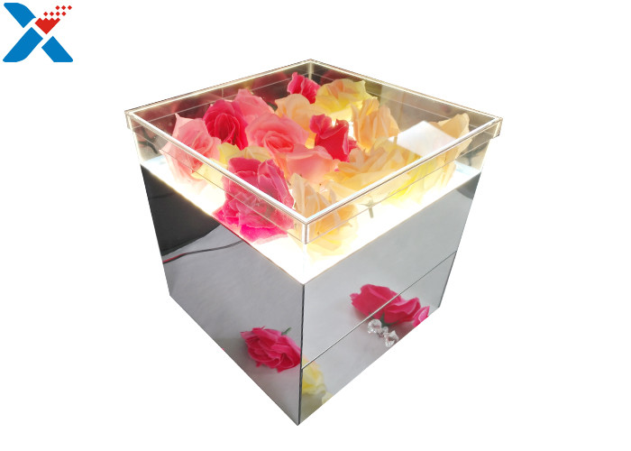 Mirror Acrylic LED Box With Drawer , Flowers Packing Mirror Flower Box
