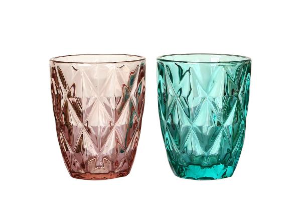 220ml Lead Free Hand Blown Colored Whisky Glasses , Diamond Pattern Glass