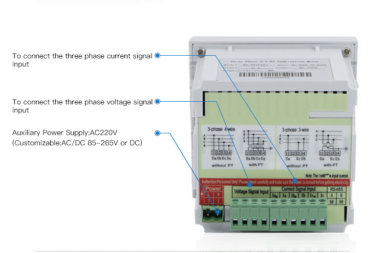 Three phase Economic A+V+Hz Combined Meter Nonsupport RS485,Alarm