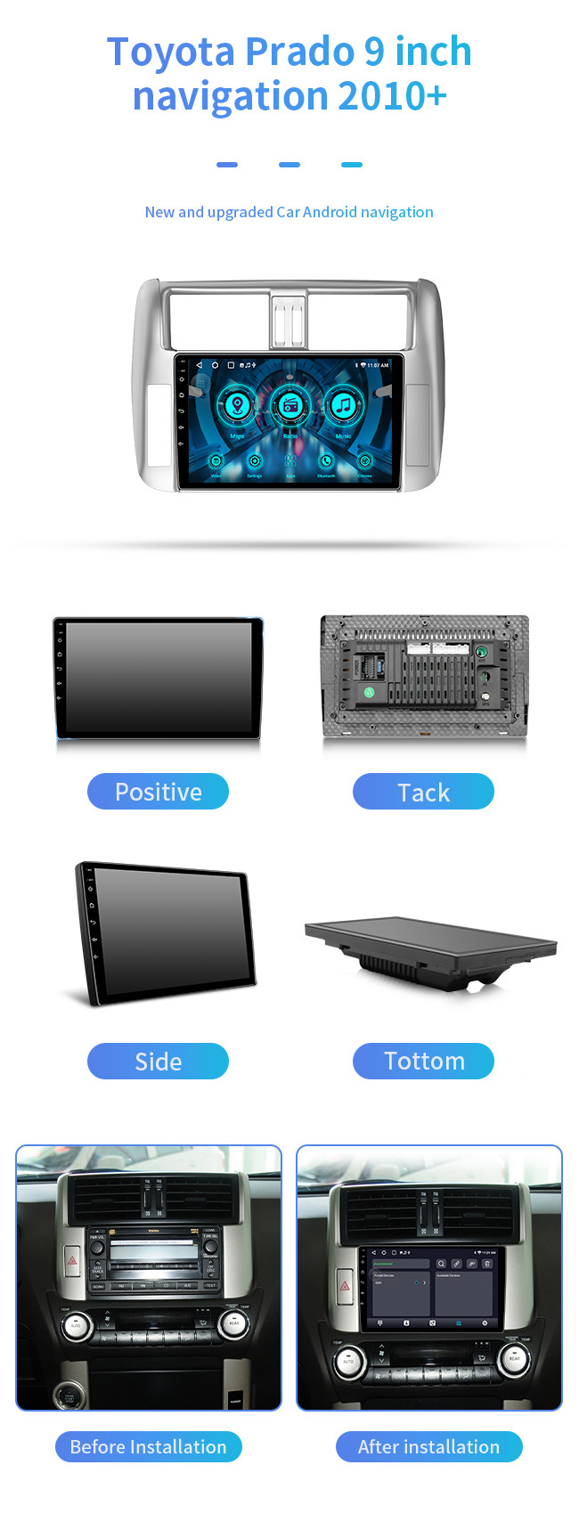 For Prado Touch Screen Carplayer Navigation With WIFI BTphone BT Music Goggle Map Play