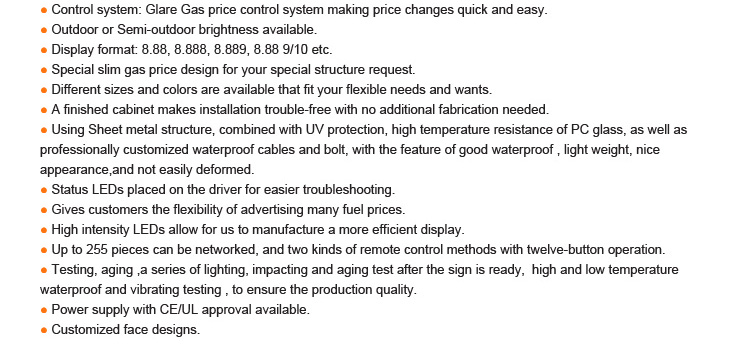 Petrol Station Led Gas Display Sign With 6-72inch Panel Size And 150W Resolution