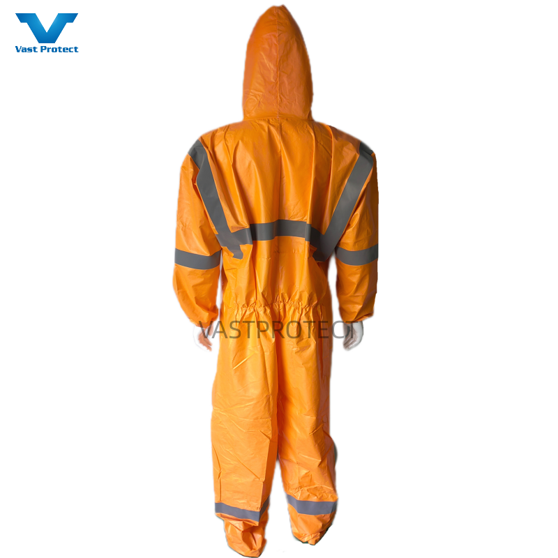 EN1149 Coverall 56GSM Microporous USA PPE Disposable With Orange Reflective Tape