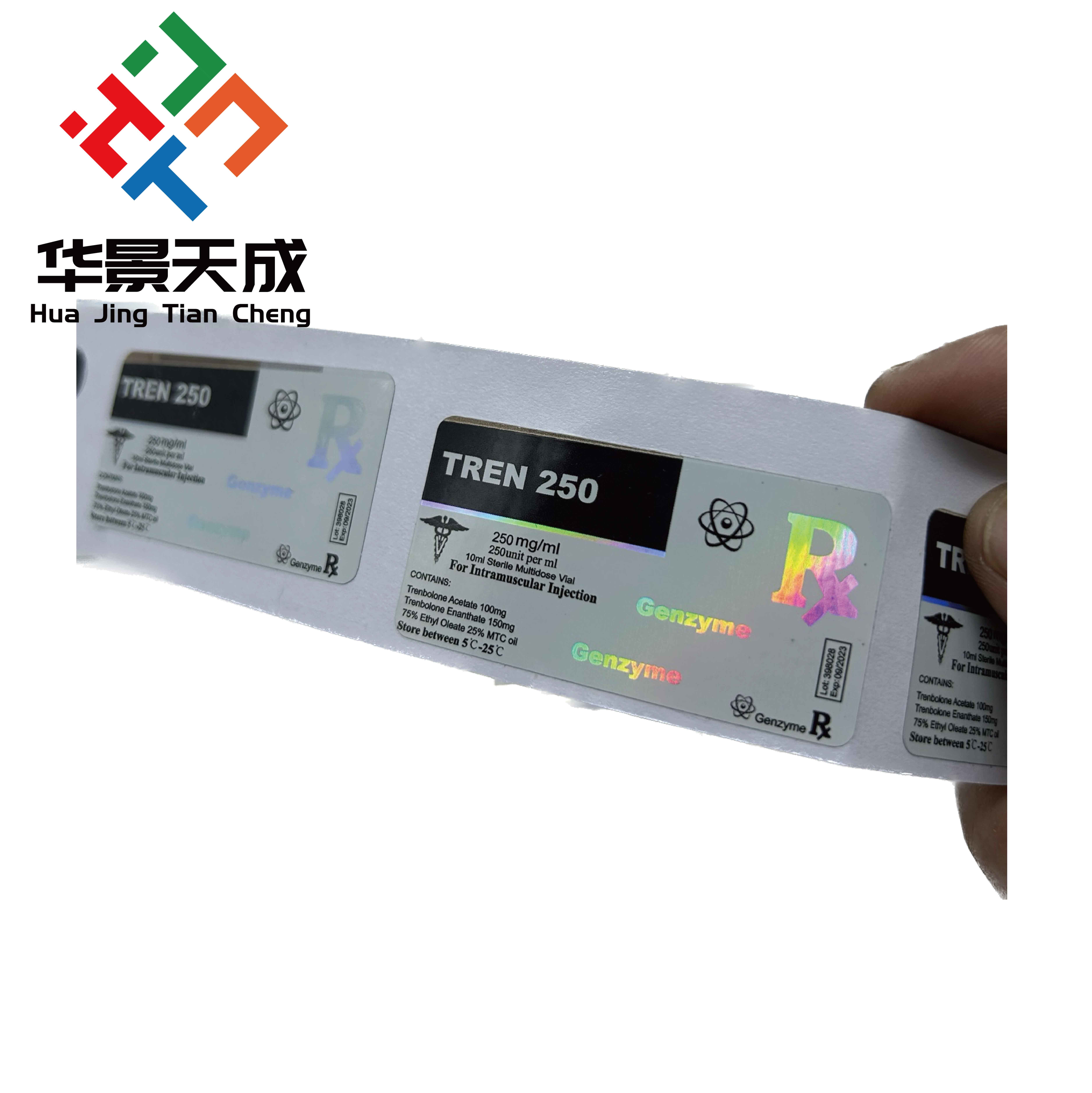 Waterproof Laser Holographic 10ml Vial Label For Peptide Pharmacy Medication Bottles