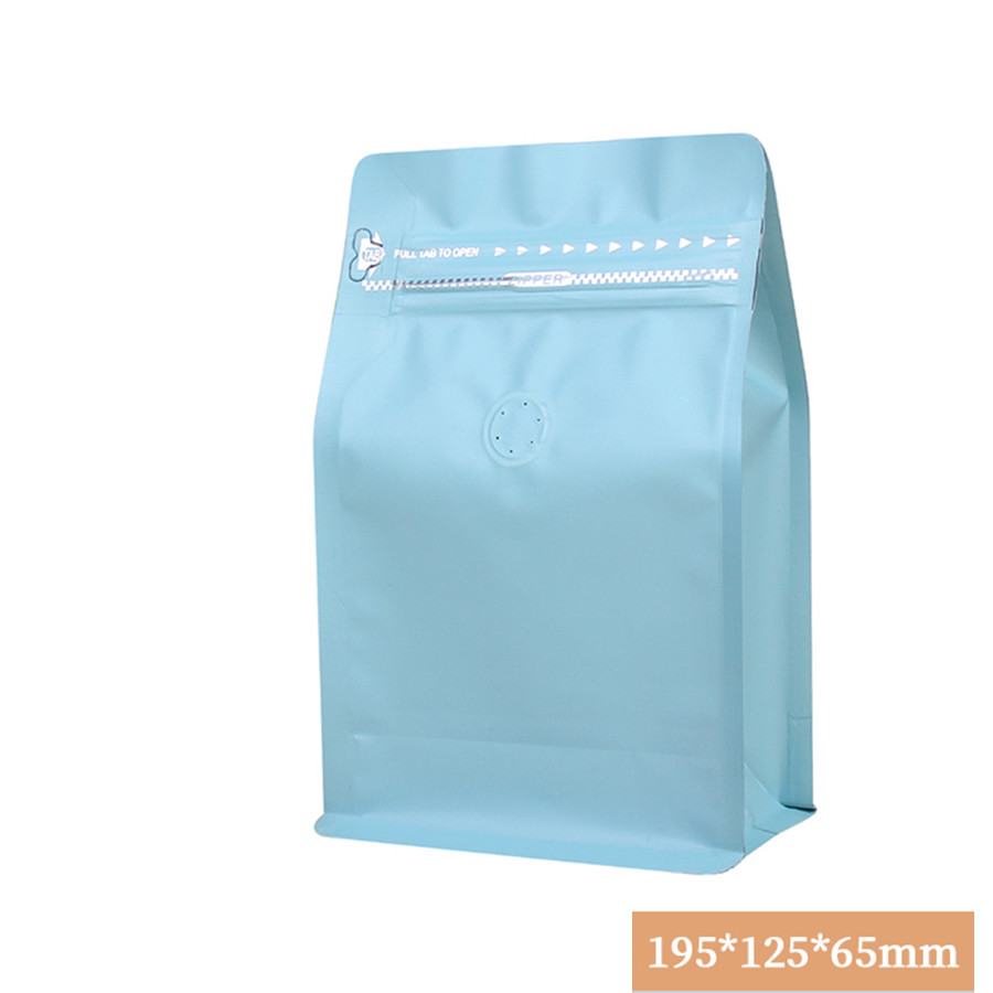 Coffee Bean Food Packaging Resealable Eight Side Sealing Flat Bottom Stand UP Zipper Bag With Valve