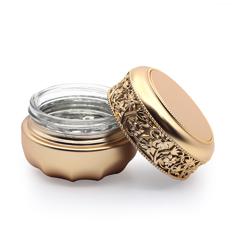 Round 30g 50g Glass Cosmetic Container Gold Stamping Embossment