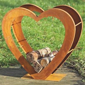 Wholesale Customized Rust Colored Heart Shaped Corten Metal Firewood Storage Log Rack from china suppliers