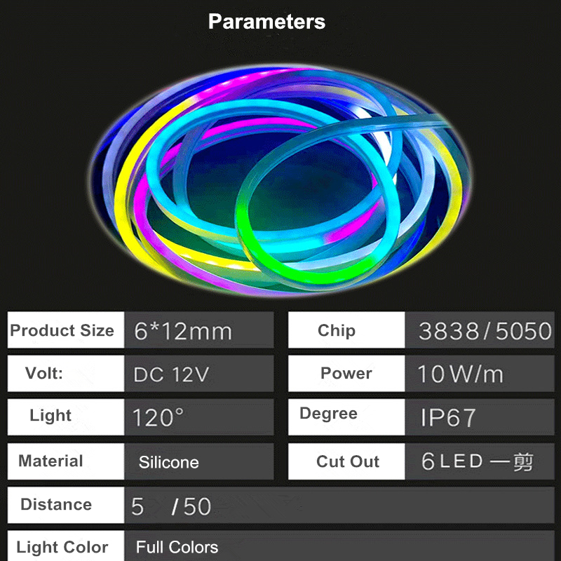 Outdoor IP67 12V 6*12MM Marquee Flowing Water Silicone Strip Lights Colorful Flexible Neon Light Strip