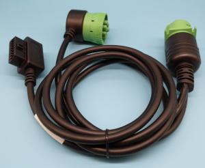 Wholesale Right Angle Green Deutsch 9-Pin J1939 Female to Right Angle OBD2 Female and J1939 Male Split Y Cable from china suppliers