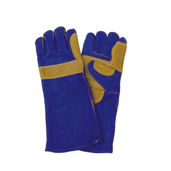 Heat Resistant Blue Cow Split Leather Working Welding Gloves 35cm Carton Size 75