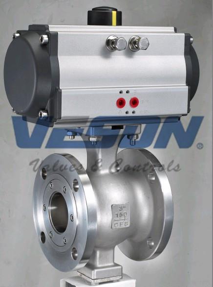 V Port 150# Flanged Pneumatic Ball Valve Via Stainless Steel Bracket And