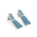 925 With Sterling Silver Greek Key Natural Blue Garnet Stud Meander Opal
