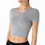 Navel Exposed Short Sleeve Ladies Yoga Tops XL 2XL Skin Friendly