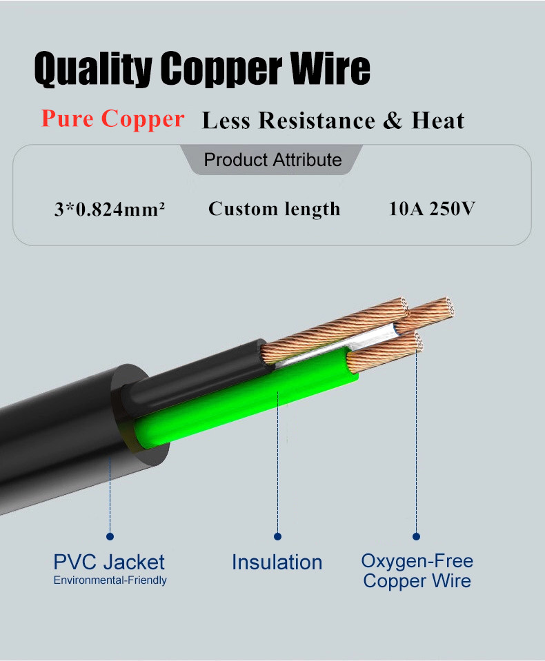 HENG-WELL US 2 Pin NEMA 1-15P Plug to IEC 320 C7 Power Cord Set PVC 1.8M 1800mm Black UL Power Cord