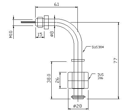 High temperature stainless steel M10 thread horizontal liquid magnetic water float level