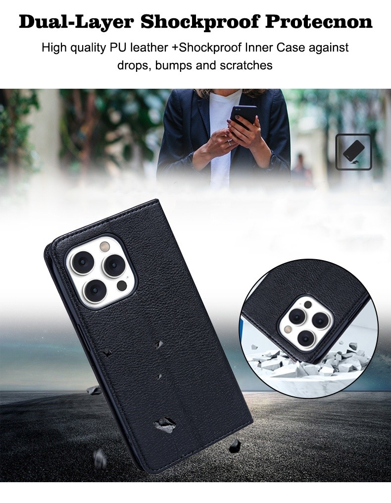 Custom Pu Leather Phone Wallet Stand For IPhone Cover Card Holder