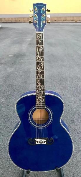 Best jumbo Blue flame maple wood acoustic Guitar Solid ebony Guitarra Customized