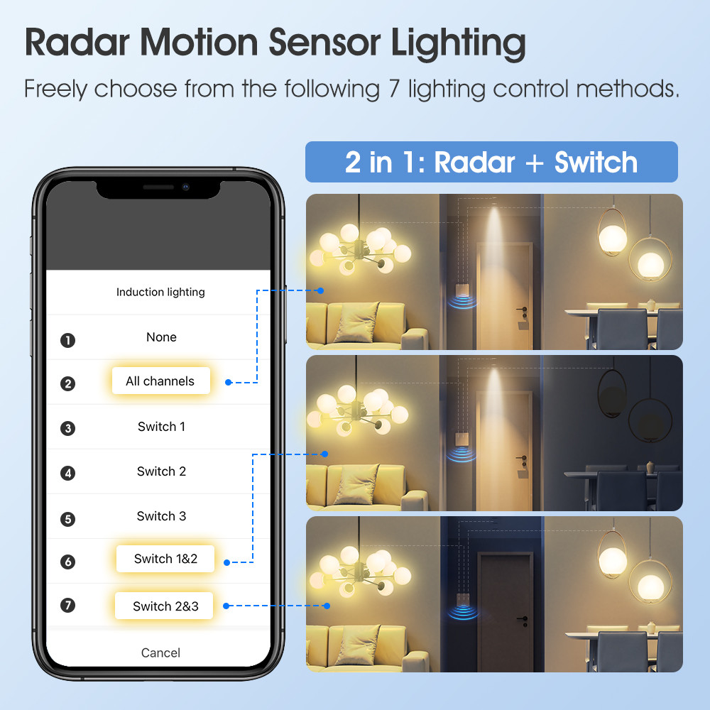 Tuya ZigBee Radar Motion Sensor Switch Sensing No Neutral Smart Home EU Wall Light Button Off No Capacitor Timing App
