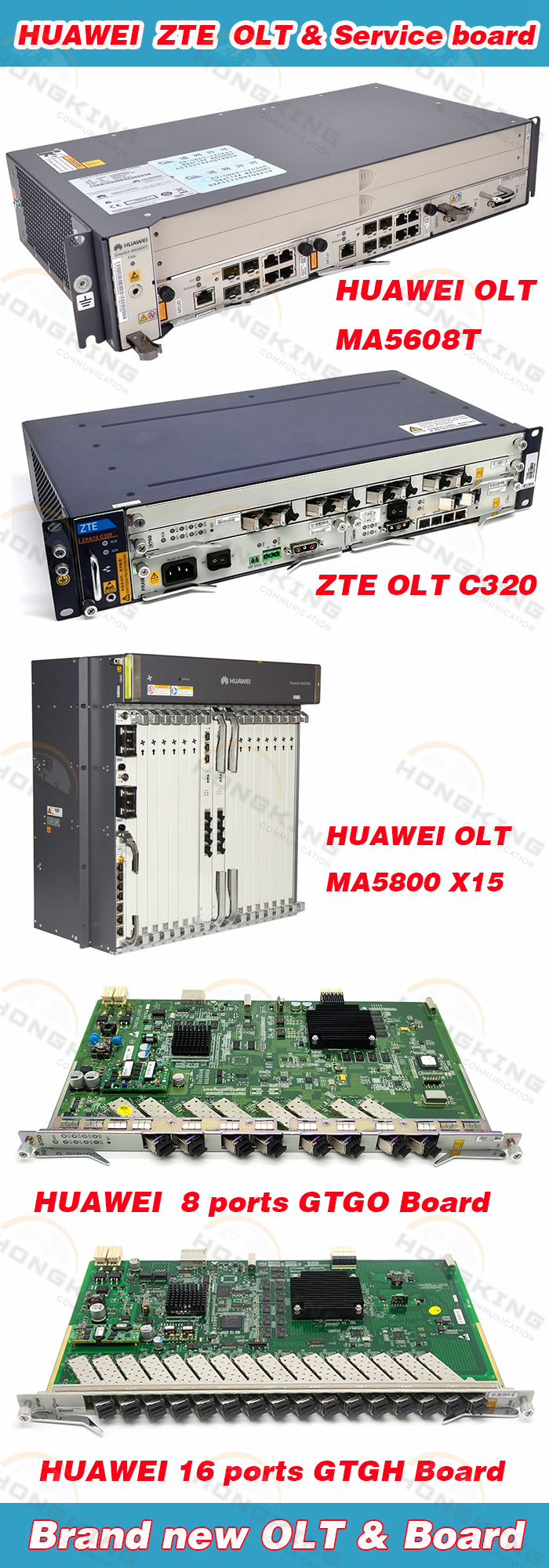 Huawei MA5608T OLT chassis with 1xMCUD 1xMPWC single GE DC power optical line terminal