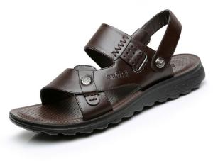 Wholesale Summer Mens Genuine Leather Sandals , Brown Mens Custom Leather Sandals from china suppliers