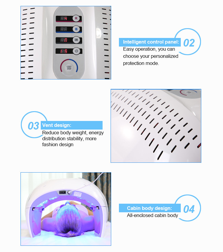 PDT LED 4 Color Photon Therapy Skin Facial Rejuvenation Machine , Red Light Photodynamic Skin Beauty Care