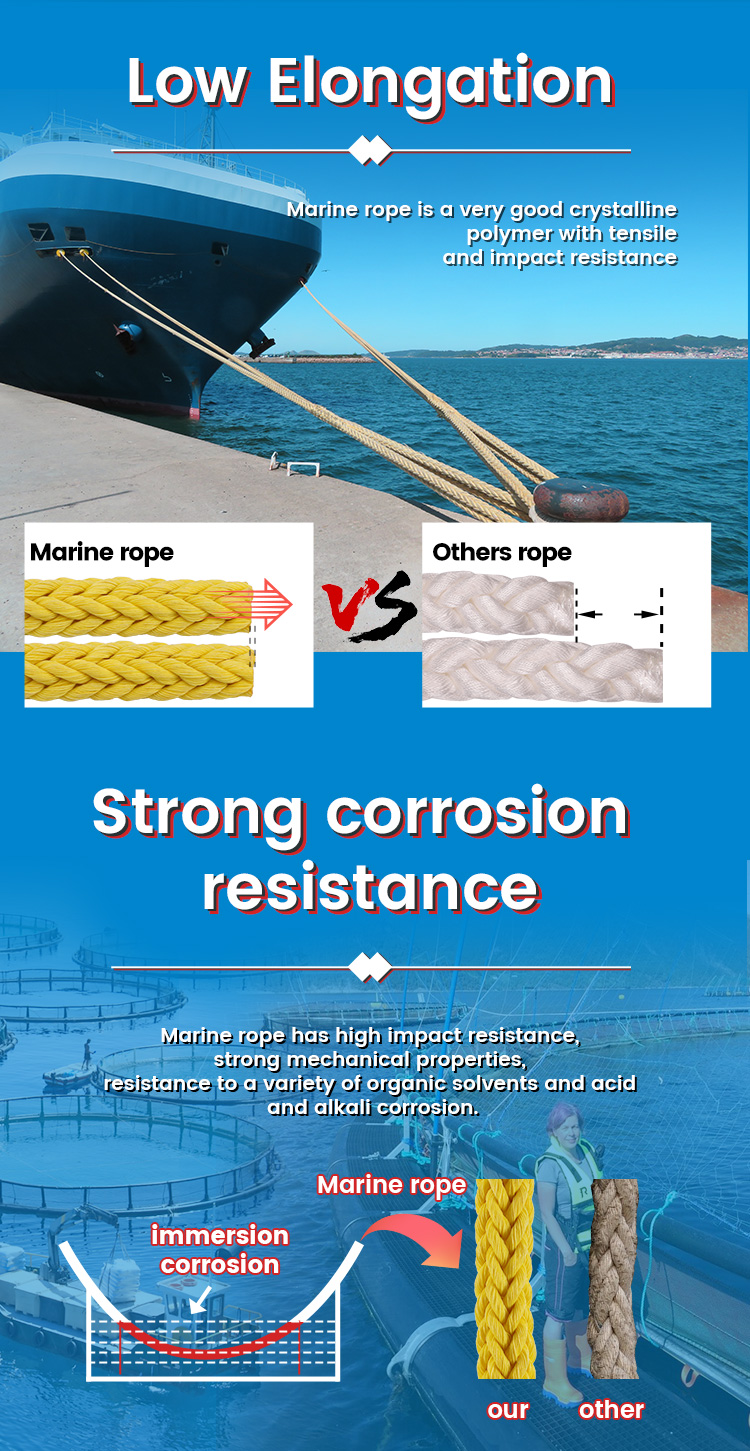 100% High Tenacity UV Resistance 40mm 8 12 Strand Dacron Polyester Multifilament Marine Mooring Rope