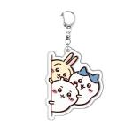 Silk Screen Printed Acrylic Keychain Cute Cartoon Character Durable Metal Ring
