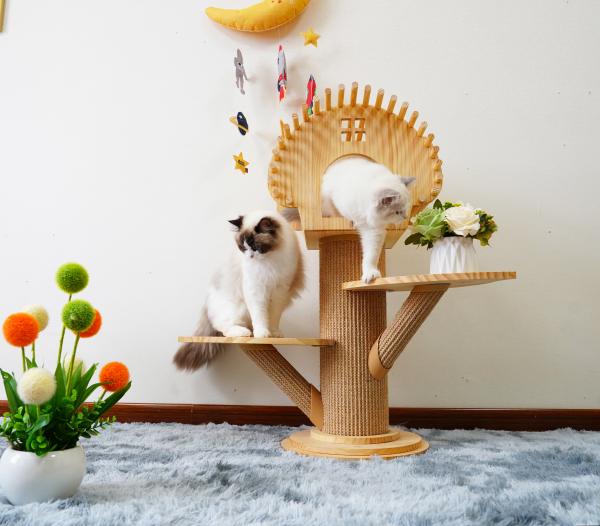 Elegant Wooden Cat Climbing Tree House Multi Level Activity Tower With
