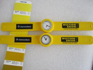 Wholesale Cool Western Uion Gift Silicone Slap Watch Interchanable Face Children Watch In Yellow Band With Printing Logo from china suppliers