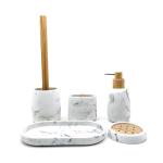 Marble Look Polyresin Bathroom Accessories Set Waterdrop Shape With Wood Parts