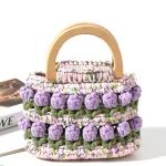 Wooden Handle Crochet Hand Bag Hand Woven Tulip Flower 16cm×15cm×6cm